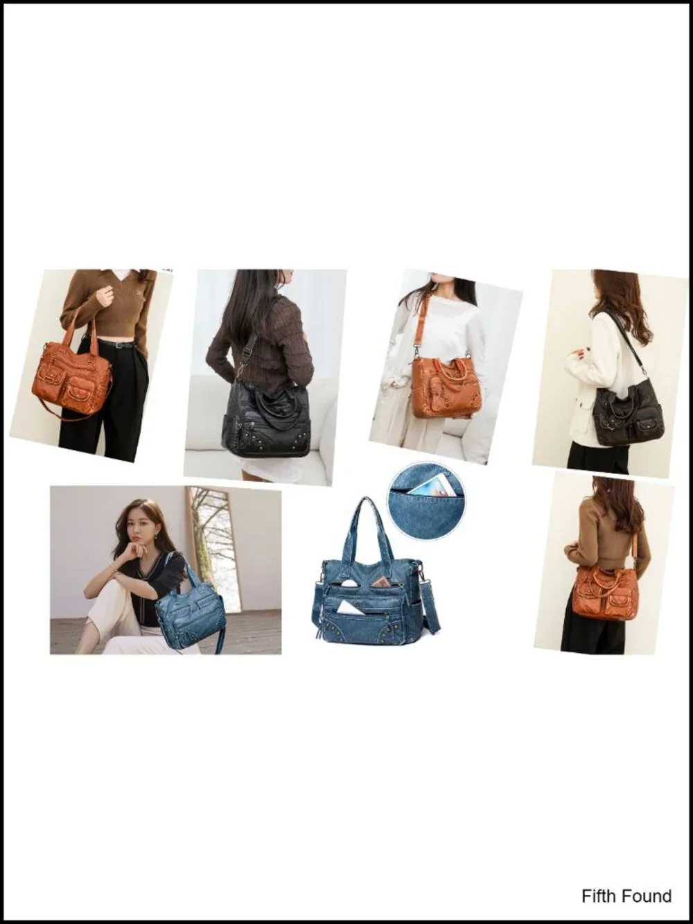 PU Leather Hobo Handbag Top Handle Satchel Multi-Pocket Purse